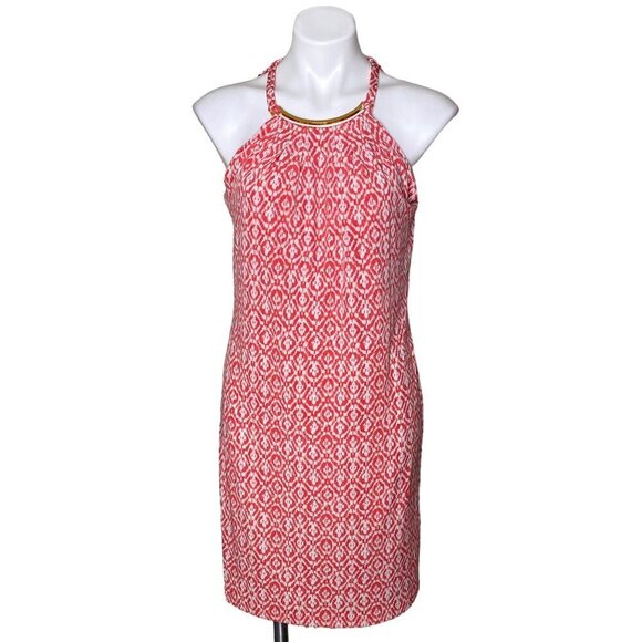 MICHAEL Michael Kors Logo Choker Mini Dress, Coral White Print Women's Size M - Picture 1 of 8